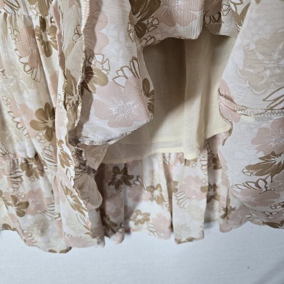 Aerie Tiered Maxi Skirt XL Ivory Beige Multi Floral Elastic Waist Tie Fairy Boho - Picture 4 of 12